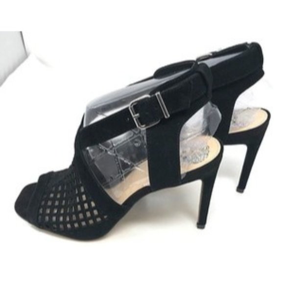 Vince Camuto Black Suede Laser Cut Open Toe - Picture 5 of 5